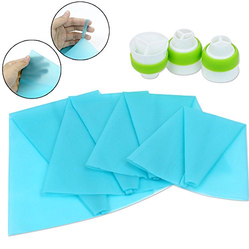 Tomnk 7 Stück Wiederverwendbar Silikon Spritzsack Gebäckbeutel Kuchen Dekorieren Werkzeuge in 4 Größen mit 3 Spritztüllen - 2