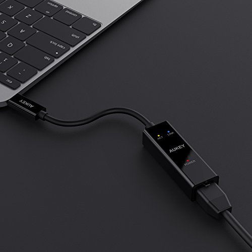 AUKEY USB C Adapter zu Gigabit Ethernet 1000 Mbps Type-C zu RJ45 Adapter mit 3 Anzeigen für Macbook Pro 2016 / Google ChromeBook Pixel und andere Type C Geräte, Schwarz - 6