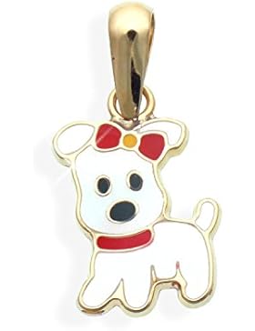 Hund Hündchen Charms Anhänger echt 14 Karat Gold 585 rot/schwarz/weiss emailliert (Art.206040)