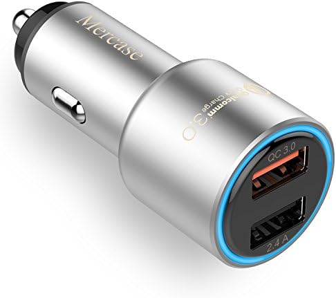 Mercase USB Car Charger Quick Charge Dual Ports 30W [QC 3.0 and 5V/2.4A, High-Speed Smart Charging, Built-in Safety Protection] for iPhone Samsung Android Phones, Tablets, GPS and More (Silver)