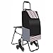 Produktbild CCJW Einkaufswagen Klettern treppen Falten gepäckwagen laufkatze mit Stuhl Portable warenkorb Wagen schwarz Gold Spray Kunststoff werkzeugfrei demontage (Color : Black)