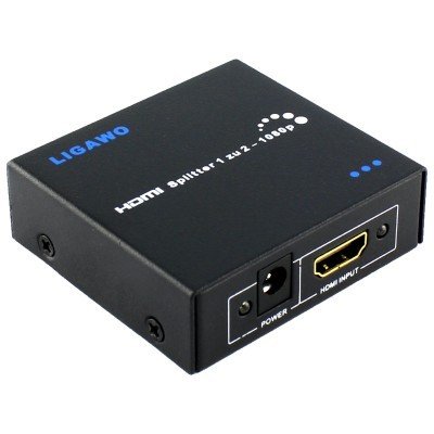 Ligawo ® HDMI Splitter 2 fach - Generation III + Enhanced 3D Signal Unterstützung/ HDMI Kabel Verteiler 1 zu 2 Y-Adapter 1080p FullHD HDMI HighSpeed 2-fach/ 2-port/ 1 an 2 + Netzteil + Verstärker