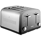 Tower Infinity 4-Slice Toaster with 7 Browning Settings, Defrost, Reheat and Cancel Functions, Removable Crumb Tray, Stainles