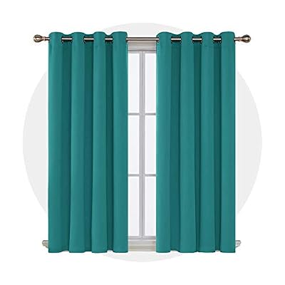 Deconovo Lot de 2 Rideaux Occultants Solides de Fenêtre à Oeillets Isolant Thermique 117x138cm Turquoise