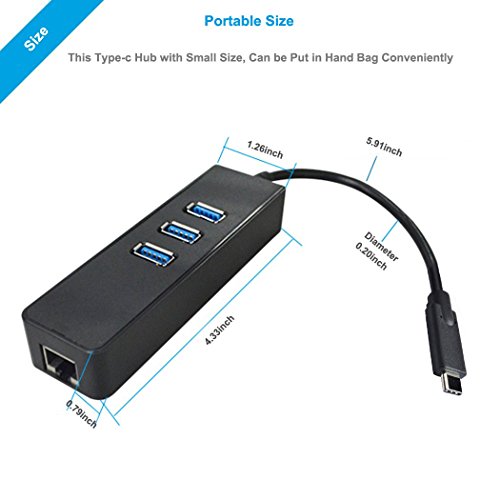 Mini-USB-C 3.1 Typ C-Hub mit drei USB 3.0 Ports RJ45 LAN-Ethernet-Netzwerk-Port-Max 1000 Mbps BSR International - 2