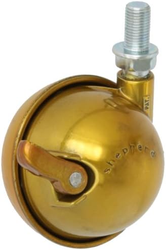 Shepherd Planet Series 2-1/2" Diameter Metal Wheel Caster with Brake, 3/8" Diameter x 5/8" Length UNF24 Threaded Stem, 100 lbs Capacity, Bright Brass Finish