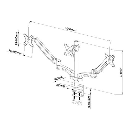 Monitor Tischhalterung Profi schwarz für drei Monitore drehbar 360° neigbar 90° schwenkbar 360° für Dell 22″ P2214H - 2