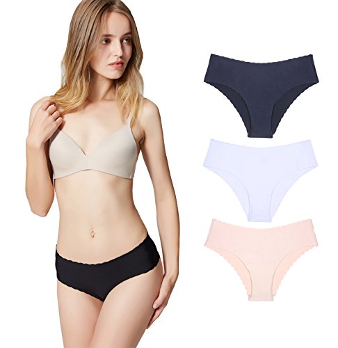Misolin Women Underwear Seamless Thong Low Waist Stretchy Briefs Invisible Underpants 6 Pack / 3 Pack