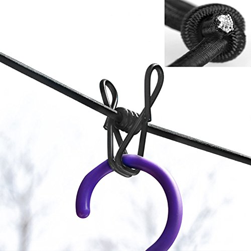 Leisial Flexibel Wäscheleine mit 12-Stück Clips und Beiden Haken- Super Praktisch Seile für Reise Camping Picknick Behausung (Schwarz) - 3