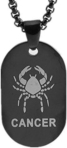 Arlumi Mens Womens Stainless Steel Constellation Zodiac Symbol Cancer Pendant Necklace,Black,with 24" Chain