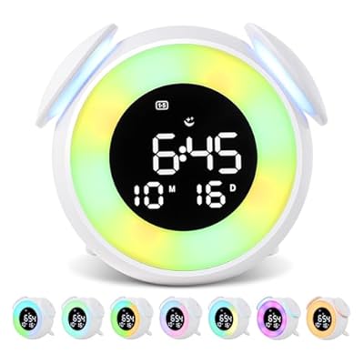 Zerotop Kids Alarm Clock, Kids Toddler Clock Wake Up Light, Rgb Night Light & Usb Charging Port Teach Kids With Date Time Dual Alarms Volume Adjustment Sunset Bedside Clock For Home Bedroom (white)