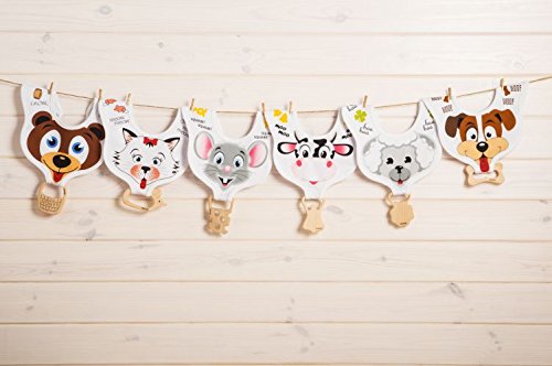 DELEKO Bärchen & Fässchen Lätzchen aus Baumwolle mit einem Beißring aus Ahornholz Handgemacht, natürlich, ökologisch, Ideal für zahnendes Kind ! - 9