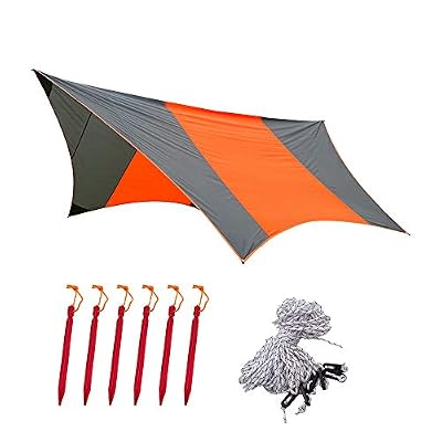 Top Lander Bâche Tente Tarp Imperméable Protection UV la Neige et Le Soleil，Toile de Tente Utilisé pour Camping Randonnée Pique-Nique Plage en Plein Air (Orange)