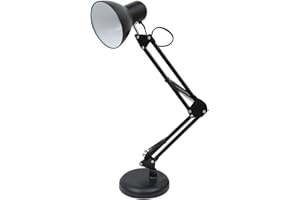 BEL AIR HOME - Lampe de bureau LED à bras articulé Antigona, design vintage rétro, hauteur réglable 34-67cm, douille E27 (ampoule non incluse), idéal pour étudier, travailler et lire, 1100g (NOIR)