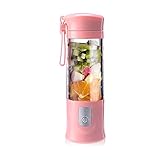 Portable Mixeur des Fruits rechargeable USB,Mini Blender Pour Smoothie, Milk-shake,Jus de fruits,Masque facial,Blender Portable 350-420ml 6 Lames pour Sport et Voyage,Sans BPA,Bouteille type (Rose)