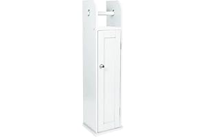 PREMZO Toilet Paper Tissue Roll Holder MDF Wooden Free standing Storage Cabinet Rack Toilet Brush Organizer Cupboard Home Office Bathroom 78 x 18 x 20 cm (White)