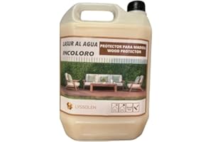 LYSSOLEN - Lasur Protector de Madera Satinado - Barniz Madera Exterior e Interior al Agua con Efecto Impermeabilizante Ideal para Terrazas y Superficies Exteriores (Incoloro, 1 LITRO)