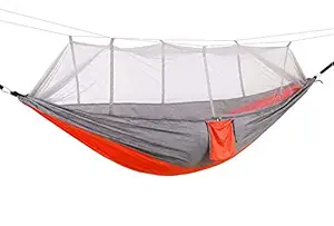 Dolphy Portable Camping Hammock with Mosquito Net for Hiking Travel - Gray & Orange