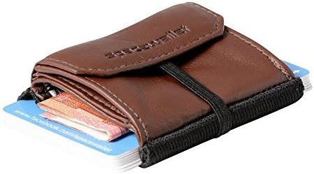 Small tiny practical wallet, 5,5cm x 7 cm, real leather - Space Wallet Black Chocolate Classic with additional coin pocket - elastic fabric - small purse, small portemonnaie, small pocket