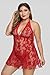 Plus Size Lingerie Red Open Back Floral Lace for Women | Red...