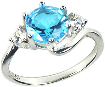 Elensan1 3 Stone Design 2.25 carats London Blue Topaz Ring in Sterling Silver Rhodium Nickel Finish Sizes 7 to 9 (Q)