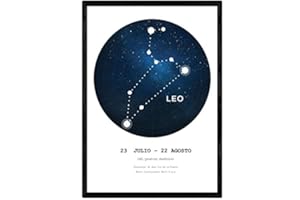Nacnic Lamina avec la constellation du Lion. Affiche avec le symbole du zodiaque en format A4 et fond blanc