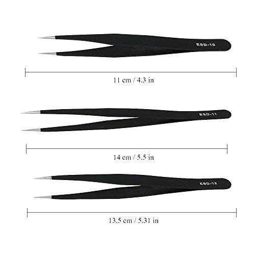 iNeith ESD Pinzetten 6 in 1 Antistatisch Pinzette Edelstahl Präzisions Reparatur Werkzeug für Computer Elektronische Reparaturen Schmuck Labor Präzisionsarbeit - 3