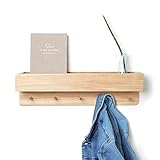 PRAKTISCHES UND EXKLUSIVES MULTIFUNKTIONS-WANDREGAL mit Garderobenhaken aus massivem Eichenholz mit extrem vielseitigen Einsatzmöglichkeiten und modernem Design.