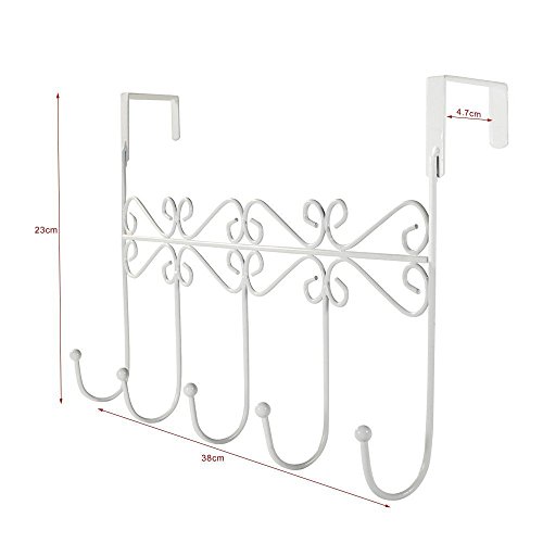 Viemode Über Der Tür Eisen 5 Haken Türhängeleiste für Tasche,Kleidung, Mäntel, Hüte, Roben, Handtücher (Weiß) - 7