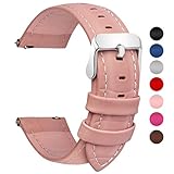 Fullmosa 7 Farben Für Uhrenarmband, Echtes Kalbsleder Uhrarmband für Mann Frau Bambus Muster Lederarmband mit Edelstahl Metall Schließe 24mm,Dunkelrosa
