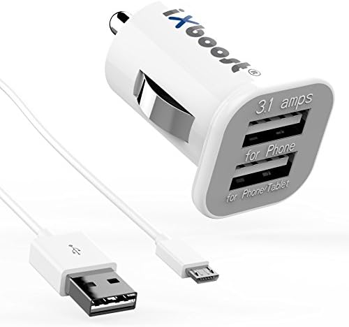 iXboost iX-US 2 in 1 Set Micro USB charger cable + 3.1A Mini Dual USB car charger Cigarette Lighter Adapter white