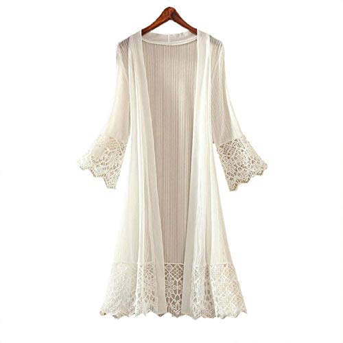 Duevin Cardigan con Cuciture in Pizzo da Donna, Cappotto Sottile con Cuciture in Pizzo Tinta Unita (3XL-Bianca)