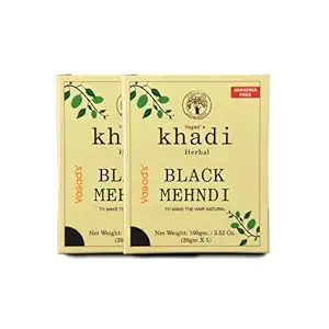 VAGADS KHADI HERBAL GRAMODAYA Pure Natural Black Mehndi for Hair with Goodness of Neem, for Longlasting Natural Hair Colour (Pack of 2x100g Each)