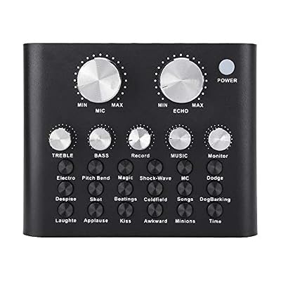 Garsent Carte Son Externe, V8 Carte Son Audio Numérique avec 6 Modes Effet, 18 Effets Sonores, Carte Son Surround Dynamique 3D Électroacoustique pour Phone Computer Live Online Singing.