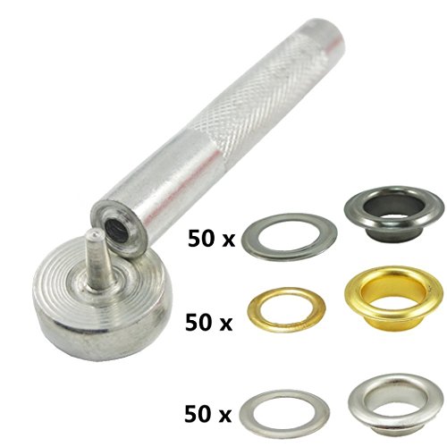 Inton 150 Sets – Tülle Ösen 6 mm 1/10,2 cm Innen Durchmesser 400 # mit Fassung Werkzeug Leinwand Kleidung Unterstützung, selbstklebend, Leder