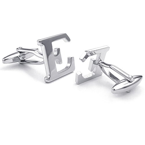 Honey Bear Gemelos Camisa de hombre de metal, Acero inoxidable,Nombre Carta Letra Iniciales A-Z,plata (1 par E)