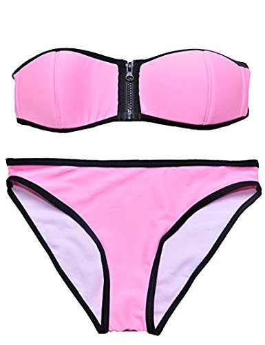 Kkia Damen Mädchen Neopren Padded Bademode Push Up Badeanzug Bikini Set mit Reißverschluss - 2