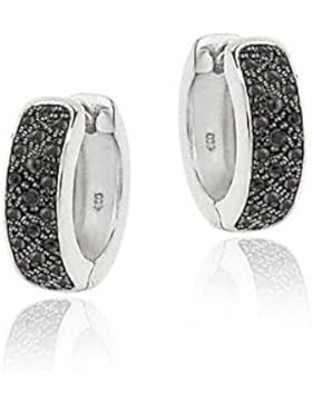 Sterlingsilber schwarzer Diamantbetonung Huggie Creolen