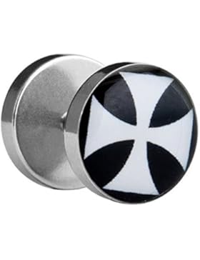 Ohr Fake Plug Piercing EISERNES KREUZ Disc Durchmesser 10mm,chirurgenstahl stab 6mm lang