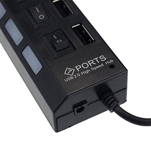 Switchali Neue 7 Ports LED-Adapter USB-2.0-Hub Power on / off-Schalter für PC Laptop (Schwarz) - 2