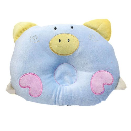 Museya Cute Piggy Pig Shaped Soft Cotton Baby Newborn Infant Head Shaping Sleeping Pillow for Preventing Flat Head (Blue)