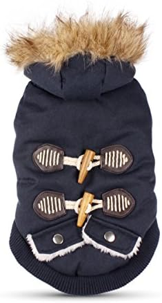DYF Pet Dog Down Jacket Hoodie Hat Pocket Velcro Retro Warm Winter,PO Blue,M
