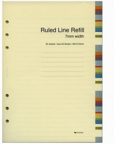 United bees A5 size 6-hole personal organizer refill, 7mm ruled, 50 sheets, ivory RE6-A5-52