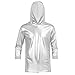Produktbild Freebily Männer T-Shirt Wetlook Herren Langarm/Kurzarm Shirt Langarmshirt Tops Achselhemd Hoodie Unterhemd Clubwear Unterwäsche Slim Fit Silber Kapuze XXL