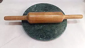 JMH Handicraft and Marbles Green Marble chakla/roti Maker/chapati Maker/patala with Wooden belan 11 inch