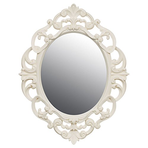 Pequeño vintage Ornate Oval espejo de pared – color blanco, crema