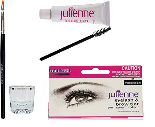 Julienne Eyelash Eyebrow Tinting Kit Dye Midnight Black Brush Tint Dish