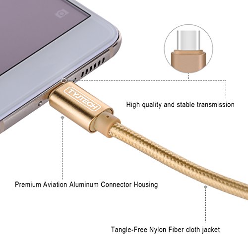 TYJTECH USB Type C Kabel [2-Pack] 3.3ft/1m Nylon umflochtenes Type C Ladekabel für Type C Geräte inklusive dem neuen MacBook, Google Chromebook Pixel , MacBook Pro 2016 usw (Gold) - 2