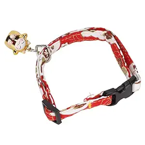 Japanese Kimono Collar for a cat, a Gentle and Comfortable cat Collar with Bells for Small Animals Made of Japanese Style - red Lucky cat