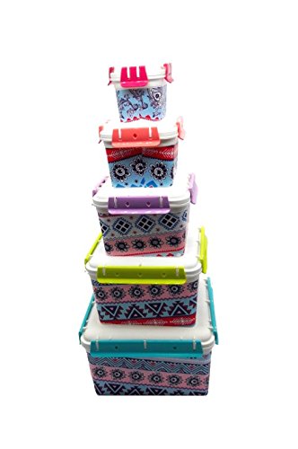 HOMIES INTERNATIONAL Set of 5 Stackable Square Plastic Food Grade Vacuum Seal Leak Proof Airtight Lunch/Storage Box (Multicolour)